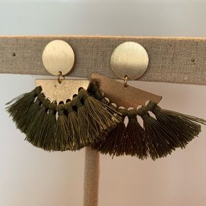 Olive Green & Gold Fringe Tassel Earrings